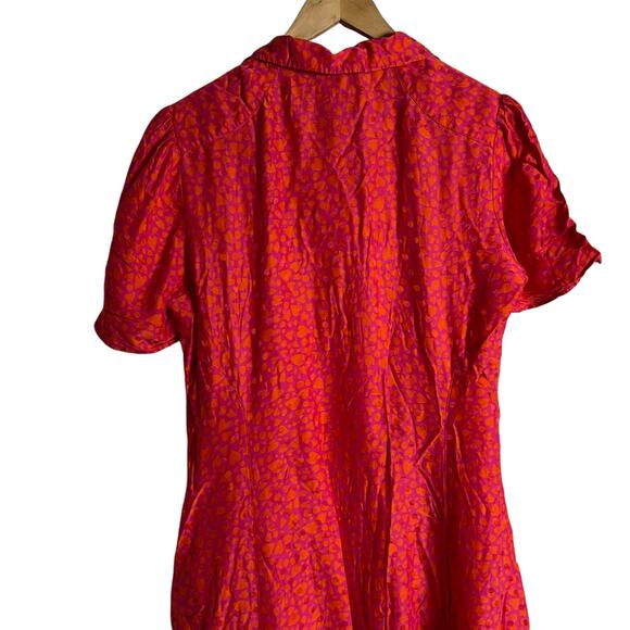 Tara Jarmon Rozenn Pink Heart Collared Shirt Short Sleeve Midi Dress Size 10 - Picture 12 of 16